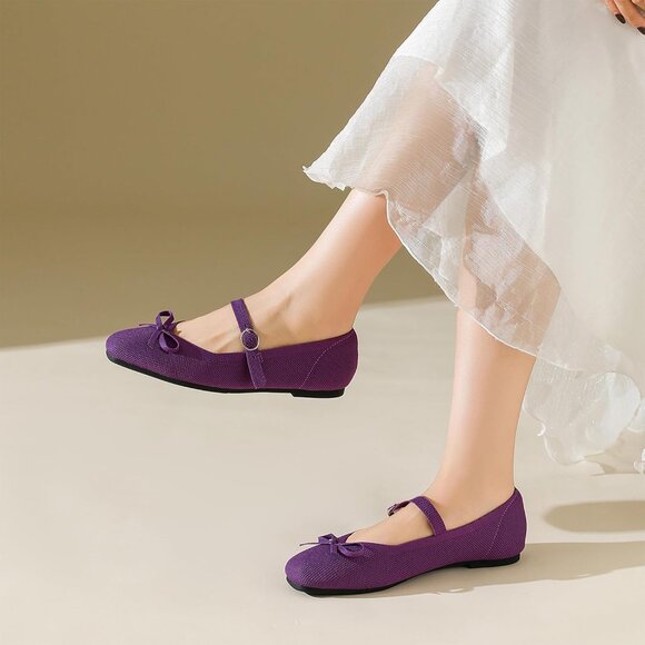 Women Deep Purple Fabric Upper And Rubber Sole Ballet Flats With Ankle Strap - Picture 7 of 7